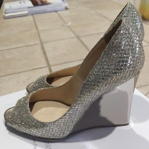 Jimmy Choo silver "Baxen" Shimmering wedge shoes